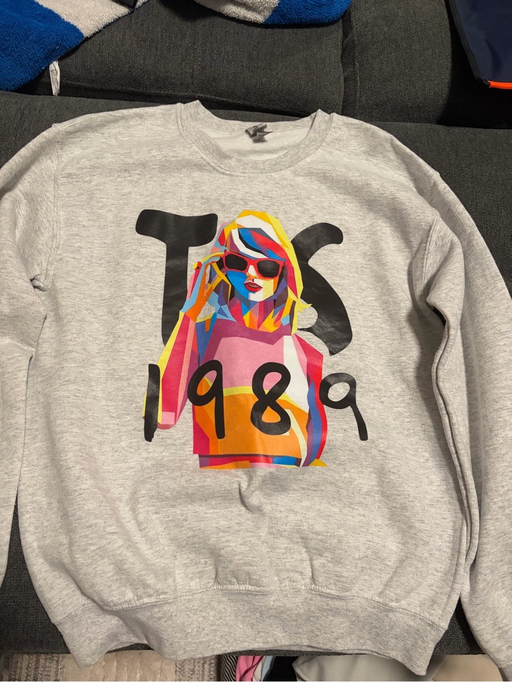 Taylor Swift Gildan Light Gray Crewneck Sweatshirt with Colorful Graphic